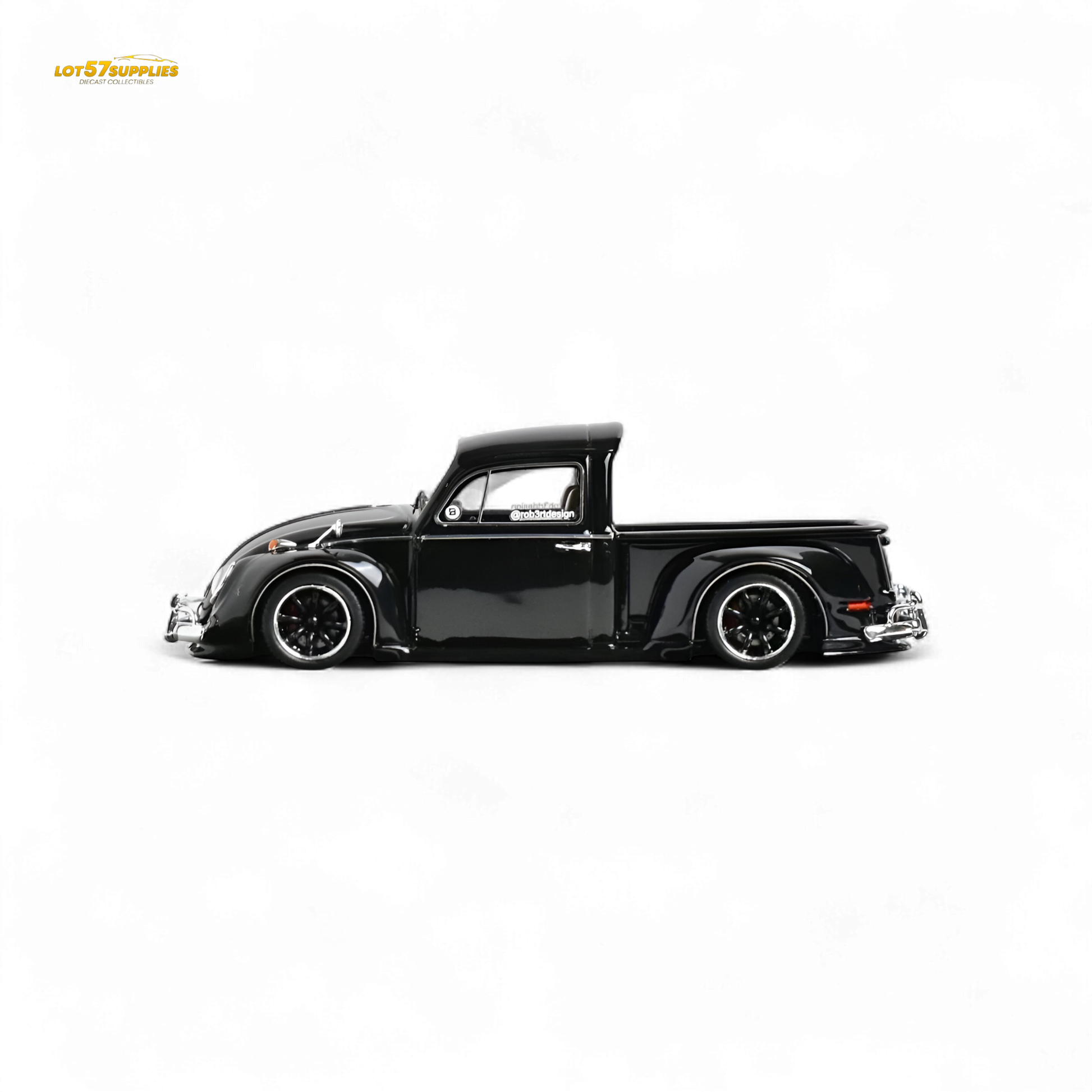 Black YM Model Volkswagen Beetle Pickup Truck diecast in 1:64 scale, detailed miniature vehicle from Lot57Supplies Diecast Shop.