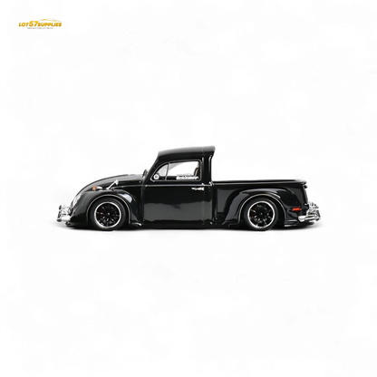 Black YM Model Volkswagen Beetle Pickup Truck diecast in 1:64 scale, detailed miniature vehicle from Lot57Supplies Diecast Shop.