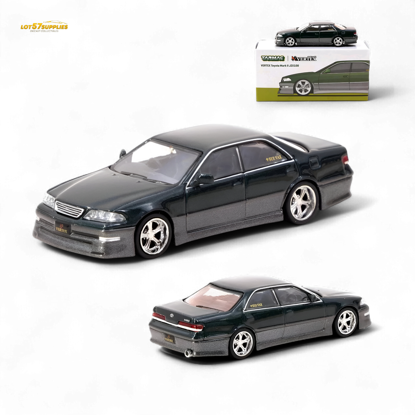 Tarmac Works VERTEX Toyota Mark II JZX100 Dark Green Metallic 1:64 - Evergreen Kings
