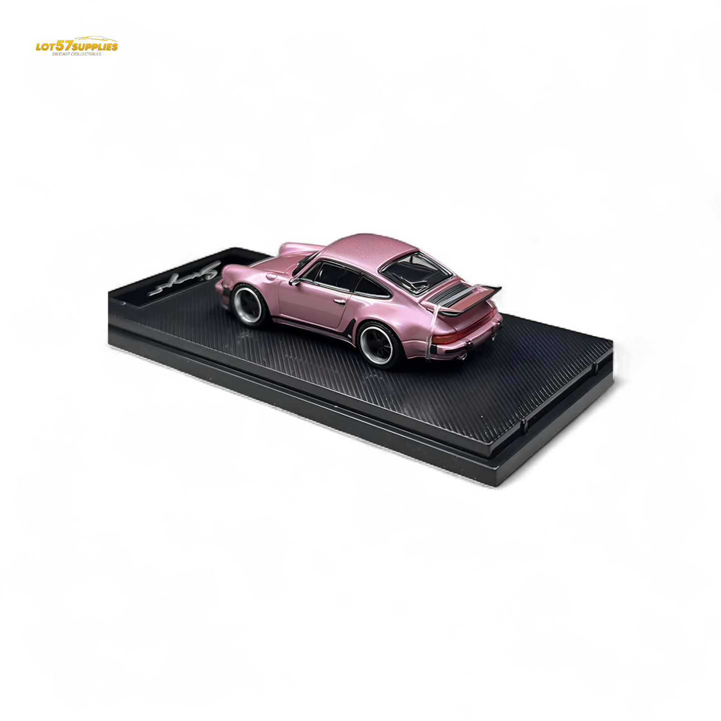Pink Porsche 930 Singer diecast model in 1:64 scale by HobbyFans, featuring detailed exterior and vibrant finish.