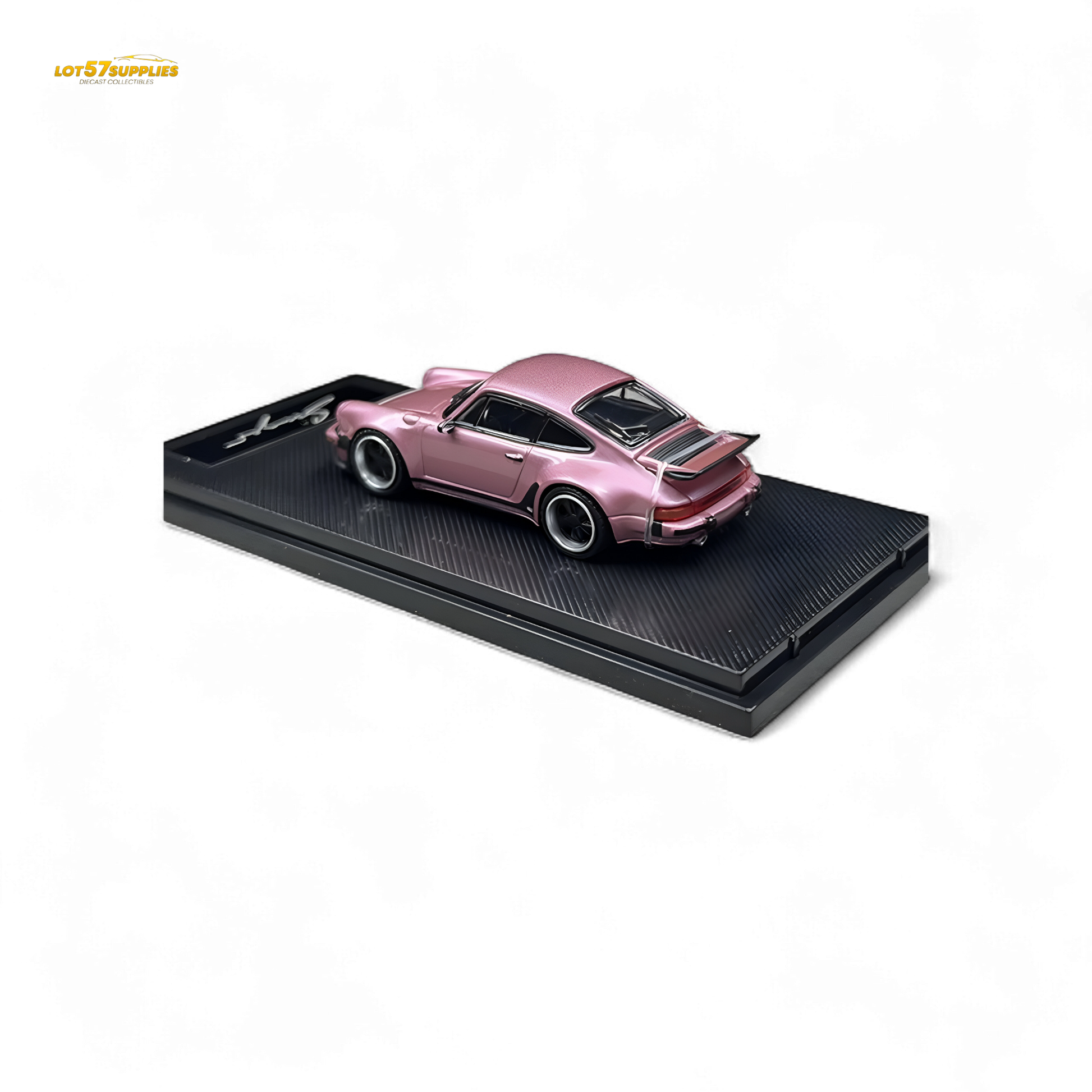 Pink Porsche 930 Singer diecast model in 1:64 scale by HobbyFans, featuring detailed exterior and vibrant finish.
