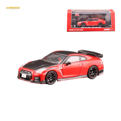 Red Inno64 Nissan GT-R R35 Nismo diecast model car, detailed miniature replica in 1:64 scale from Lot57Supplies Diecast Shop