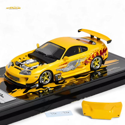Diecast Toyota Supra JZA80 model by Lot57Supplies, detailed 1:64 scale tribute to Paul Walker from the YM Model series.