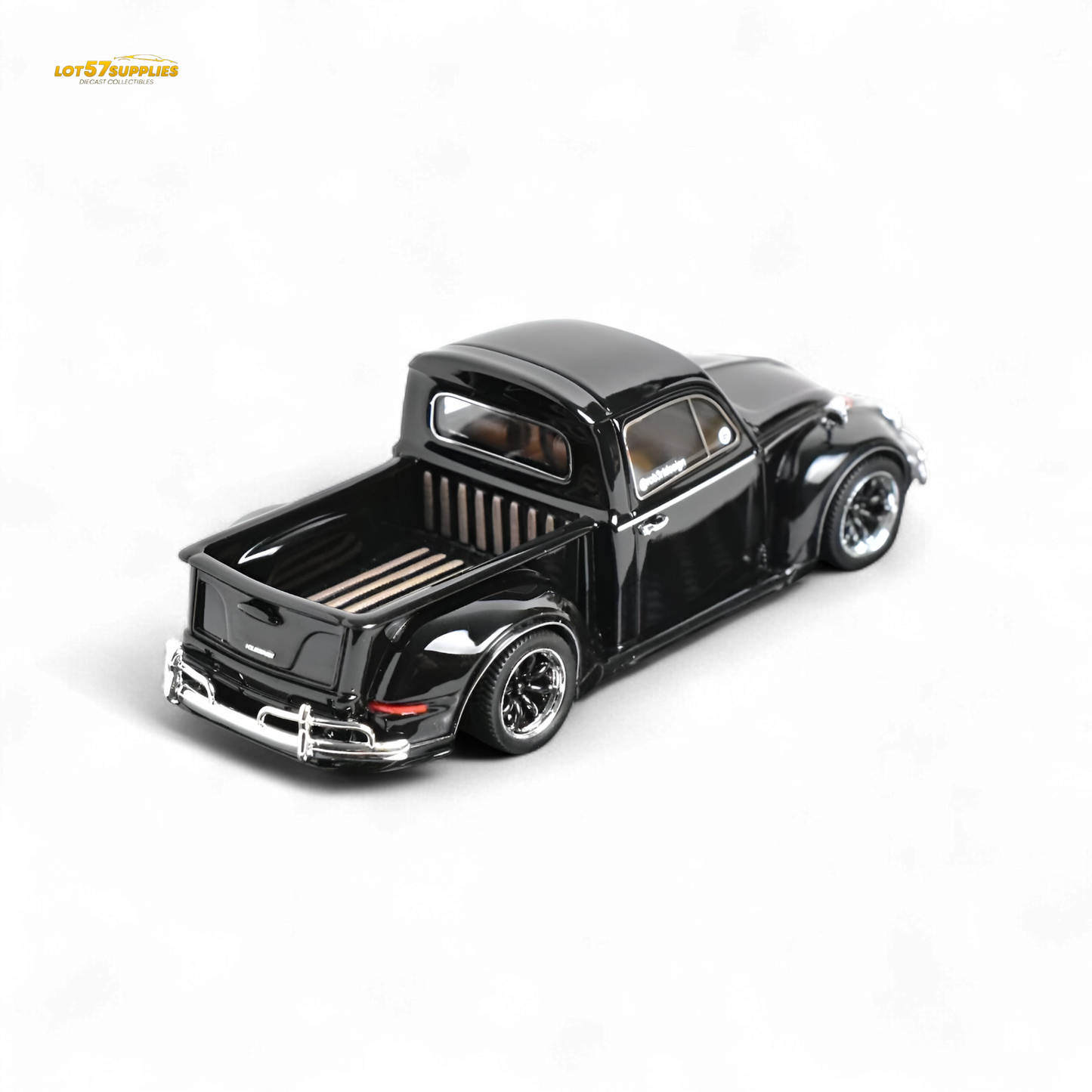 Black YM Model Volkswagen Beetle Pickup Truck diecast in 1:64 scale, detailed miniature vehicle from Lot57Supplies Diecast Shop.