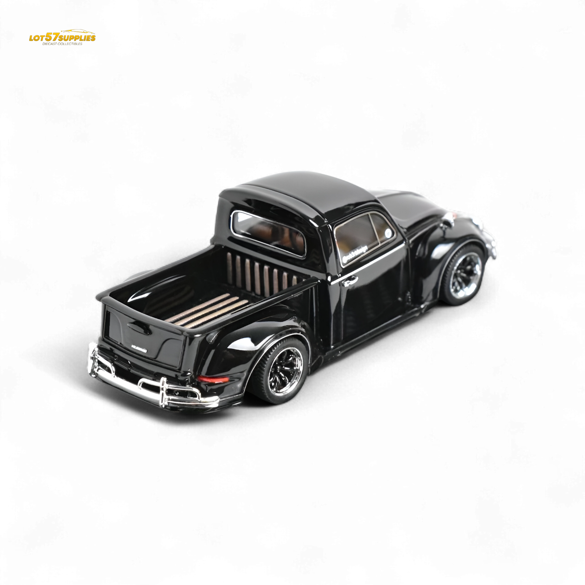 Black YM Model Volkswagen Beetle Pickup Truck diecast in 1:64 scale, detailed miniature vehicle from Lot57Supplies Diecast Shop.
