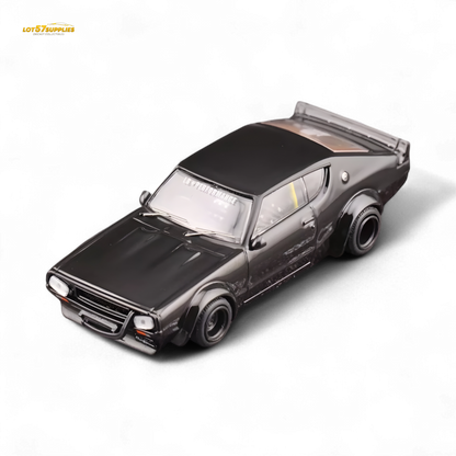 Black Inno64 Nissan Skyline 2000 GT-R KPGC110 Kenmeri diecast model, detailed miniature car in 1:64 scale.