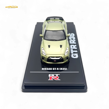 Miniature Nissan Skyline GT-R R35 diecast model in Millenium Jade color by Lot57Supplies Diecast Shop, detailed 1:64 scale collectible.