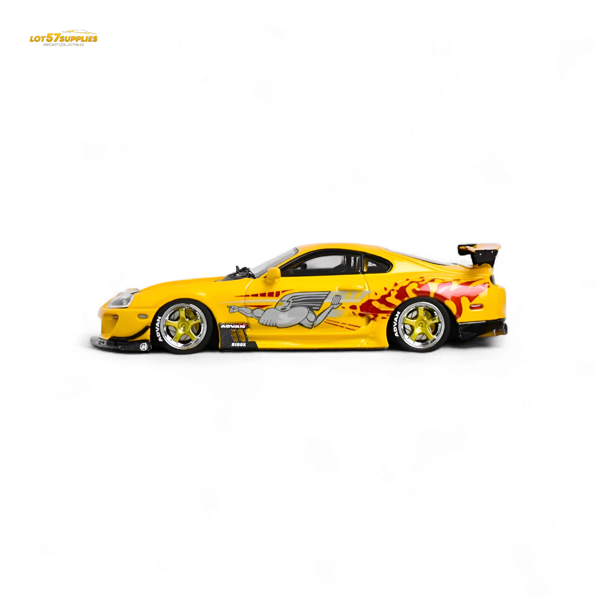 Diecast 1:64 Toyota Supra JZA80 Paul Walker tribute model by Lot57Supplies Diecast Shop, detailed silver toy car with sporty design.