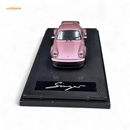 Pink Porsche 930 Singer diecast model by HobbyFans, 1:64 scale, detailed miniature sports car.