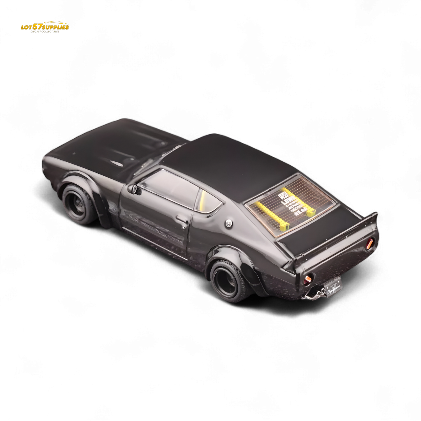 Black Inno64 Nissan Skyline 2000 GT-R KPGC110 Kenmeri diecast model car, detailed 1:64 scale collectible vehicle.