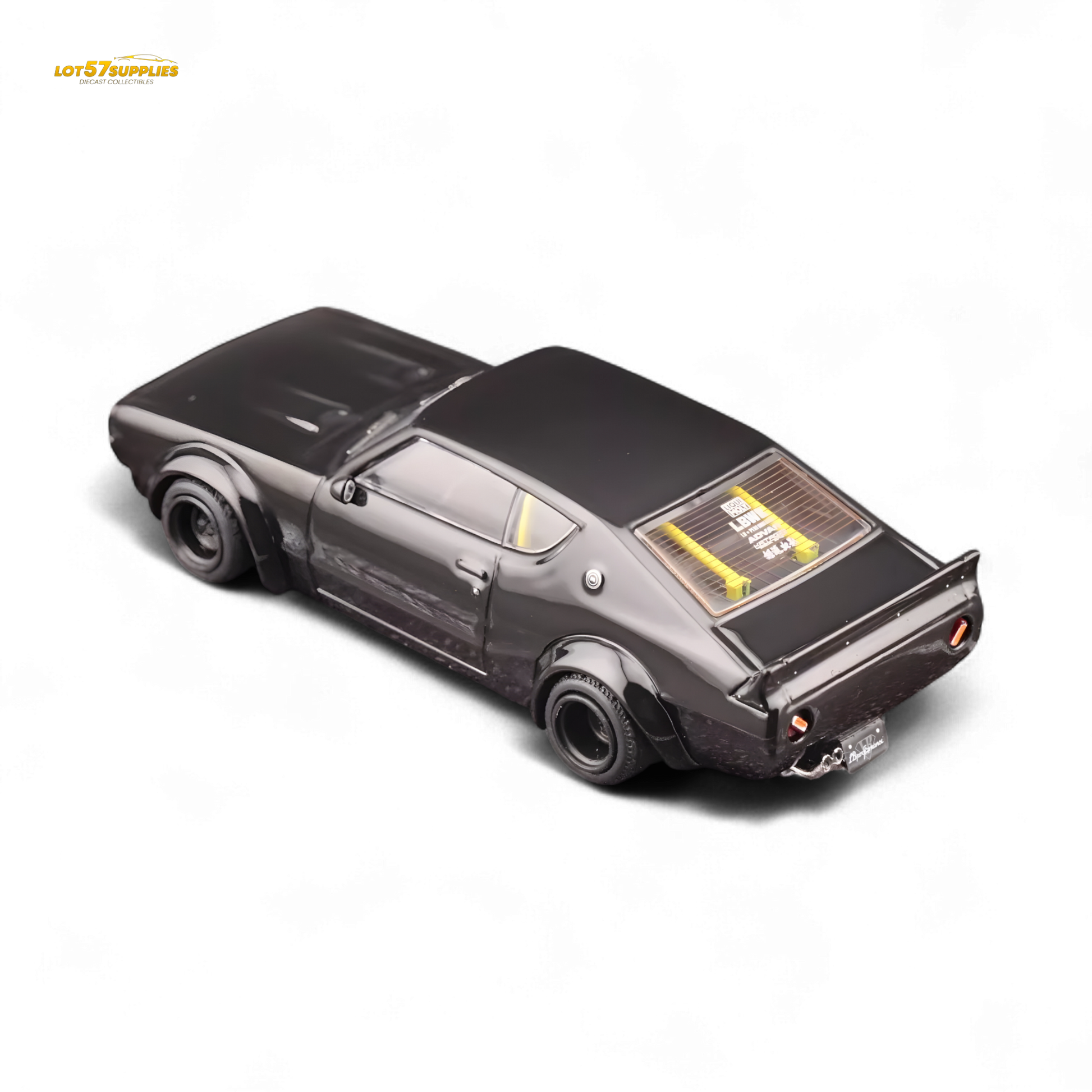 Black Inno64 Nissan Skyline 2000 GT-R KPGC110 Kenmeri diecast model car, detailed 1:64 scale collectible vehicle.
