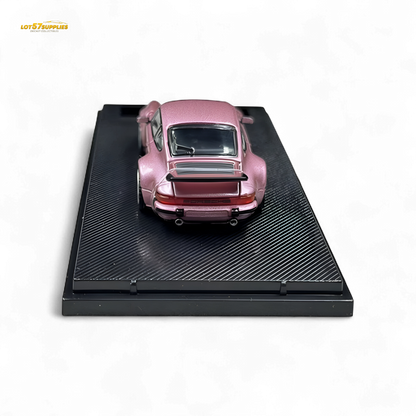 Pink Porsche 930 Singer diecast model in 1:64 scale by HobbyFans, featuring detailed design and vibrant color.