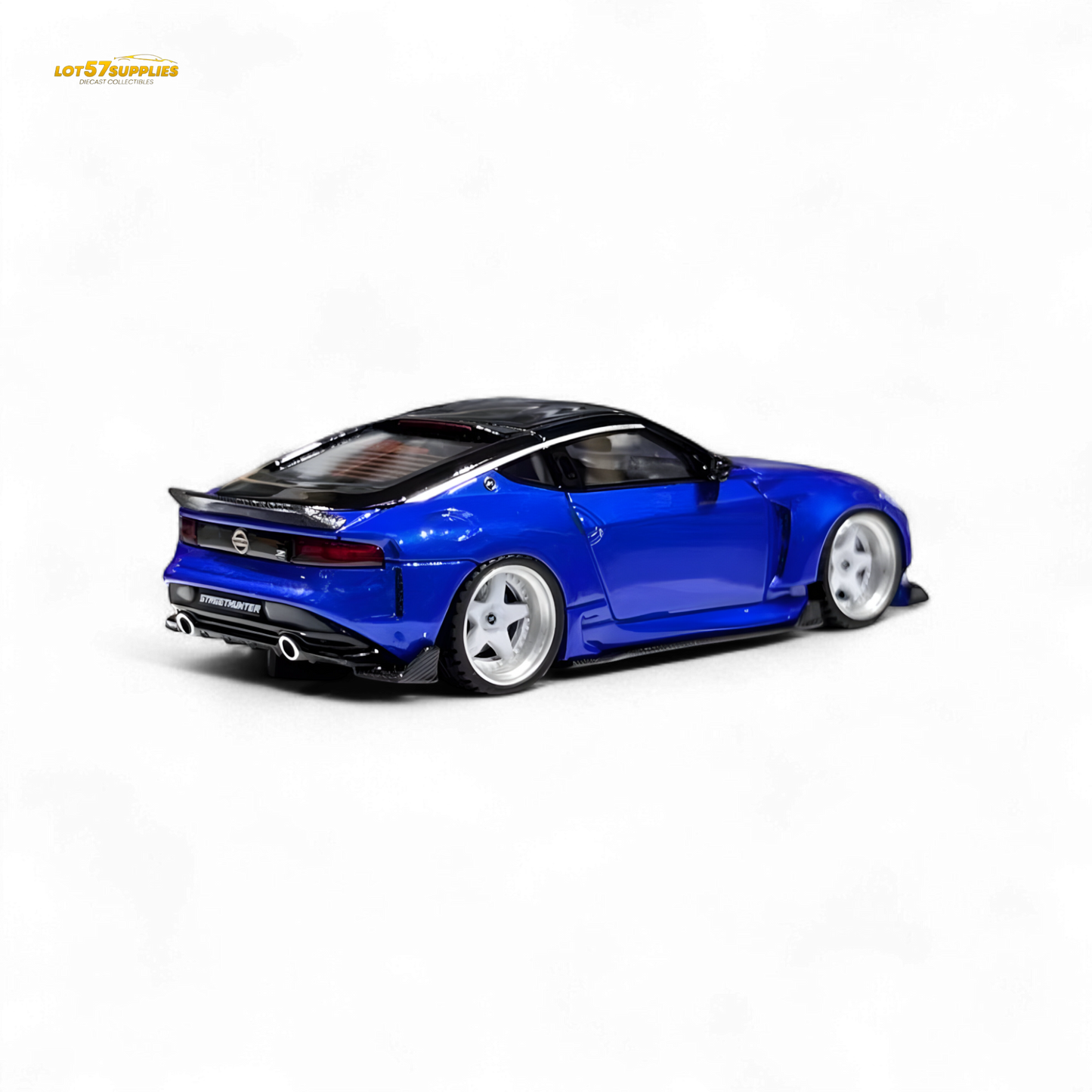 Nissan 400Z Candy Blue 1:64 resin diecast model car, detailed miniature with realistic features, from Lot57Supplies Diecast Shop.