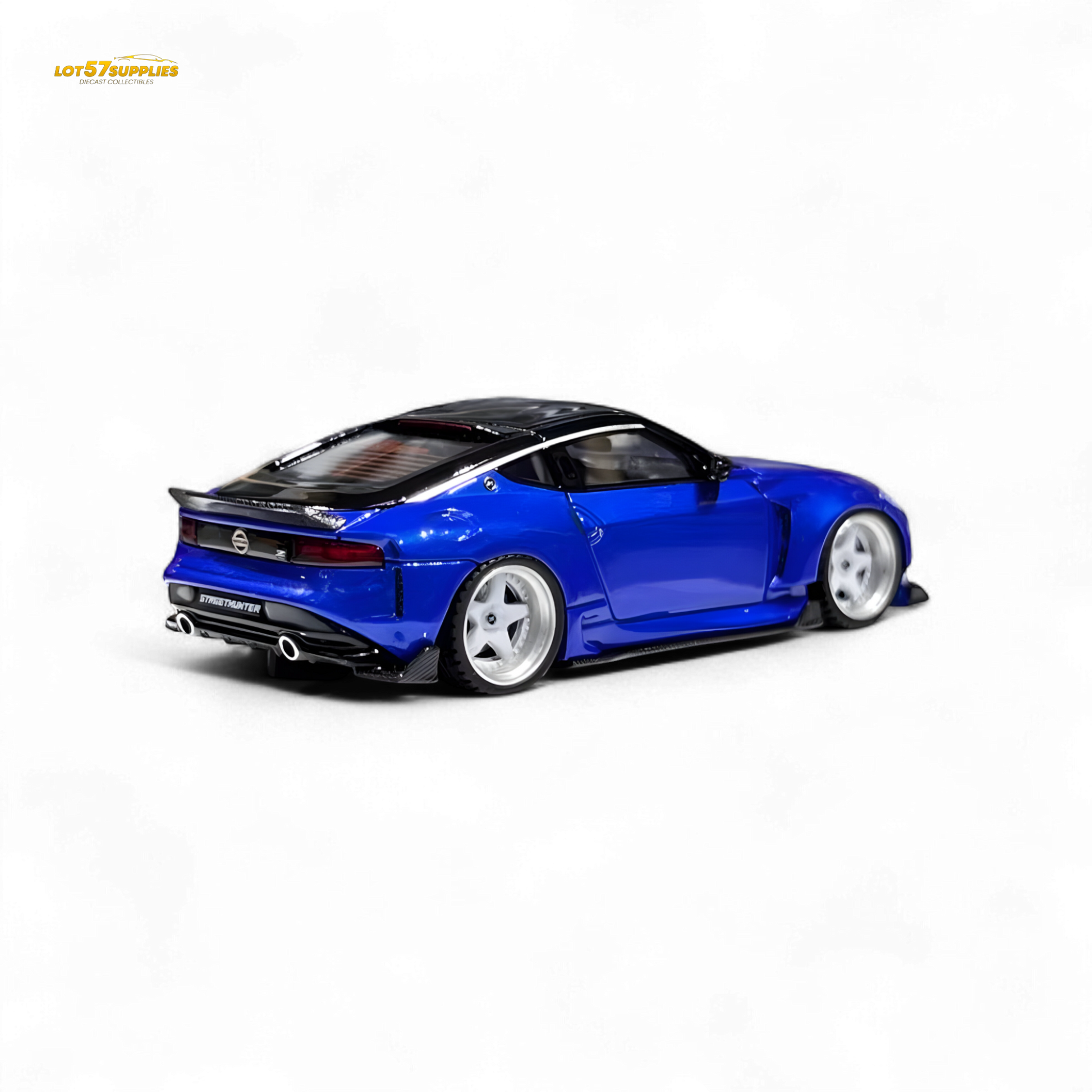 Nissan 400Z Candy Blue 1:64 resin diecast model car, detailed miniature with realistic features, from Lot57Supplies Diecast Shop.