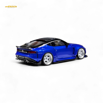 Nissan 400Z Candy Blue 1:64 resin diecast model car, detailed miniature with realistic features, from Lot57Supplies Diecast Shop.