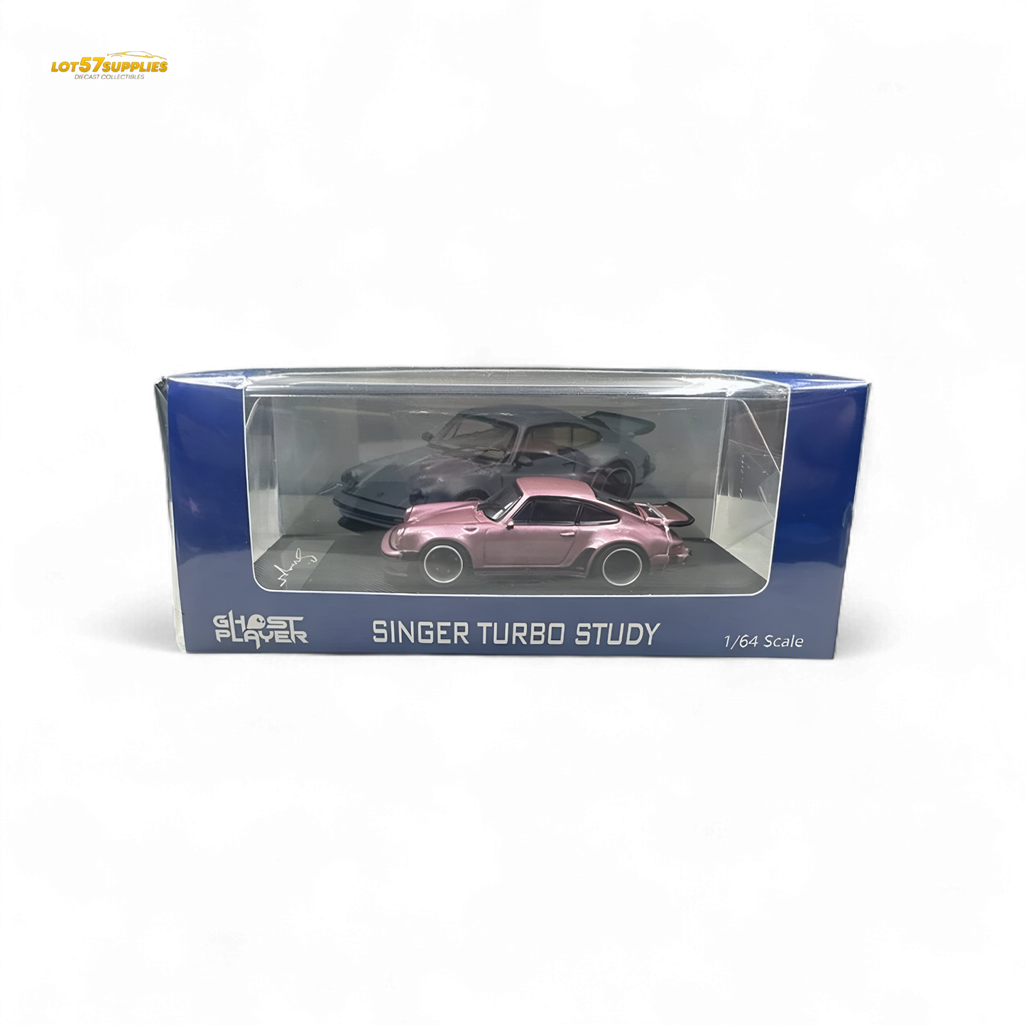 Pink Porsche 930 Singer diecast model in 1:64 scale by HobbyFans, detailed miniature car for collectors.
