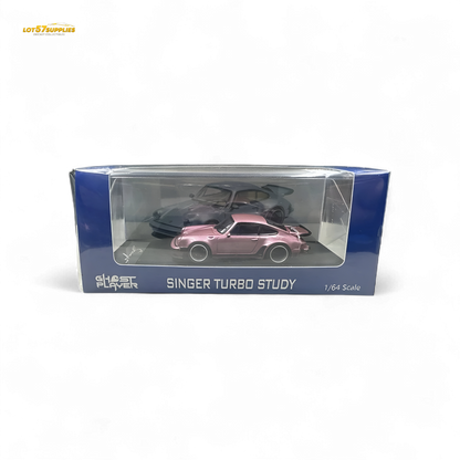 Pink Porsche 930 Singer diecast model in 1:64 scale by HobbyFans, detailed miniature car for collectors.