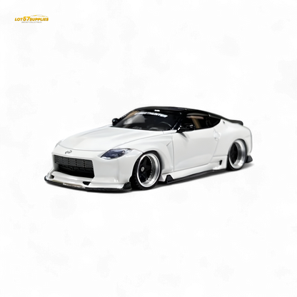 White Nissan 400Z diecast model car, 1:64 scale, detailed miniature from Lot57Supplies Diecast Shop.