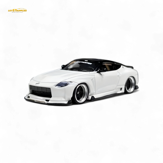 White Nissan 400Z diecast model car, 1:64 scale, detailed miniature from Lot57Supplies Diecast Shop.