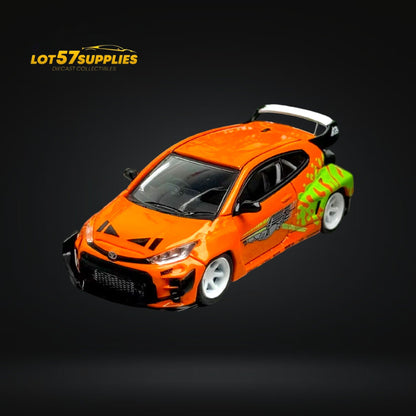 Diecast Toyota Yaris GR in Fast & Furious livery, 1:64 scale by Lot57Supplies Diecast Shop, detailed model car for collectors.