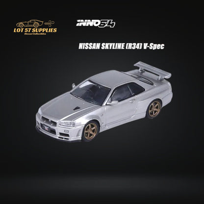 Inno64 Nissan Skyline GT-R R34 V-SPEC II Silver 1:64 - Evergreen Kings