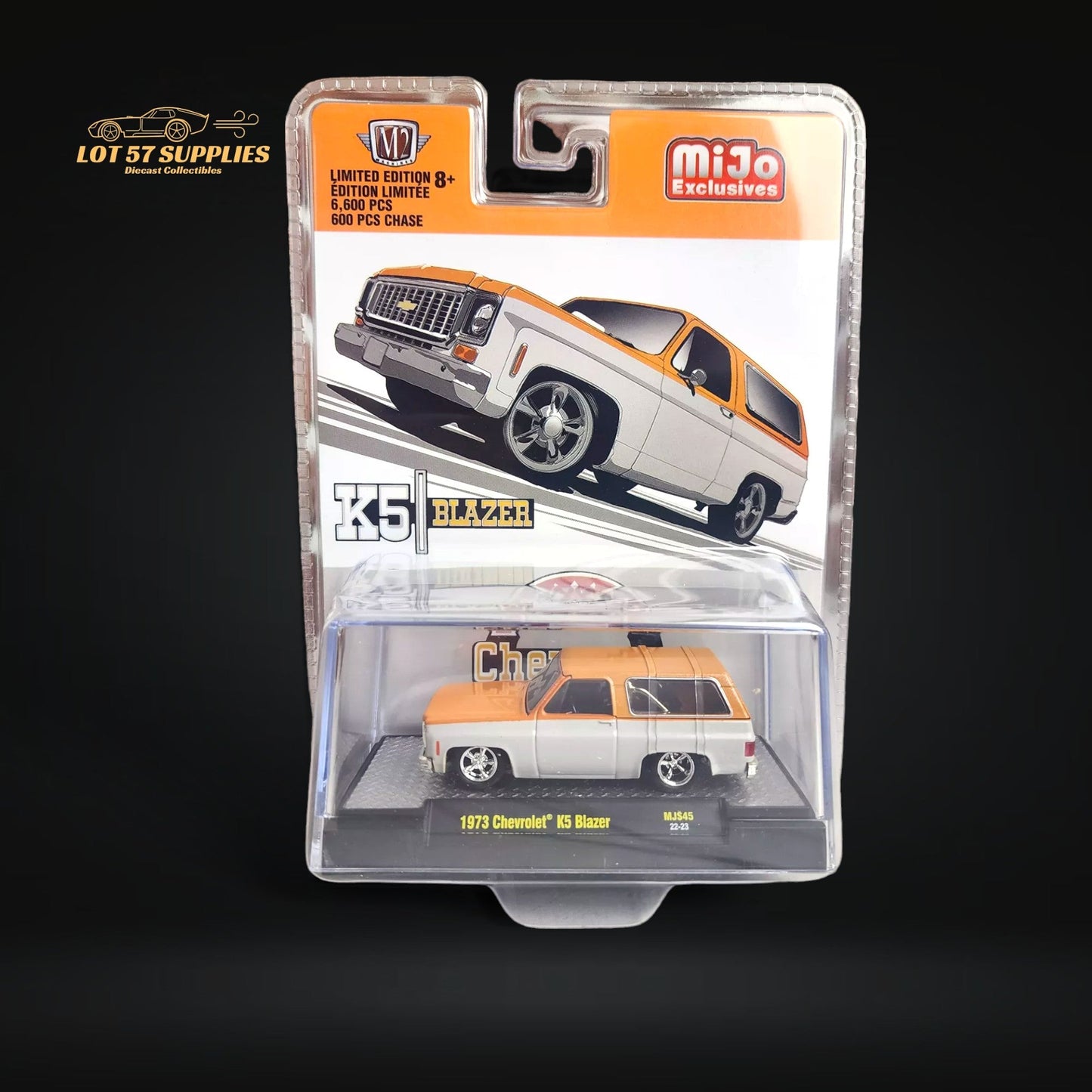 M2 Machines 1973 Chevrolet K5 Blazer Orange/White 1:64 - Evergreen Kings