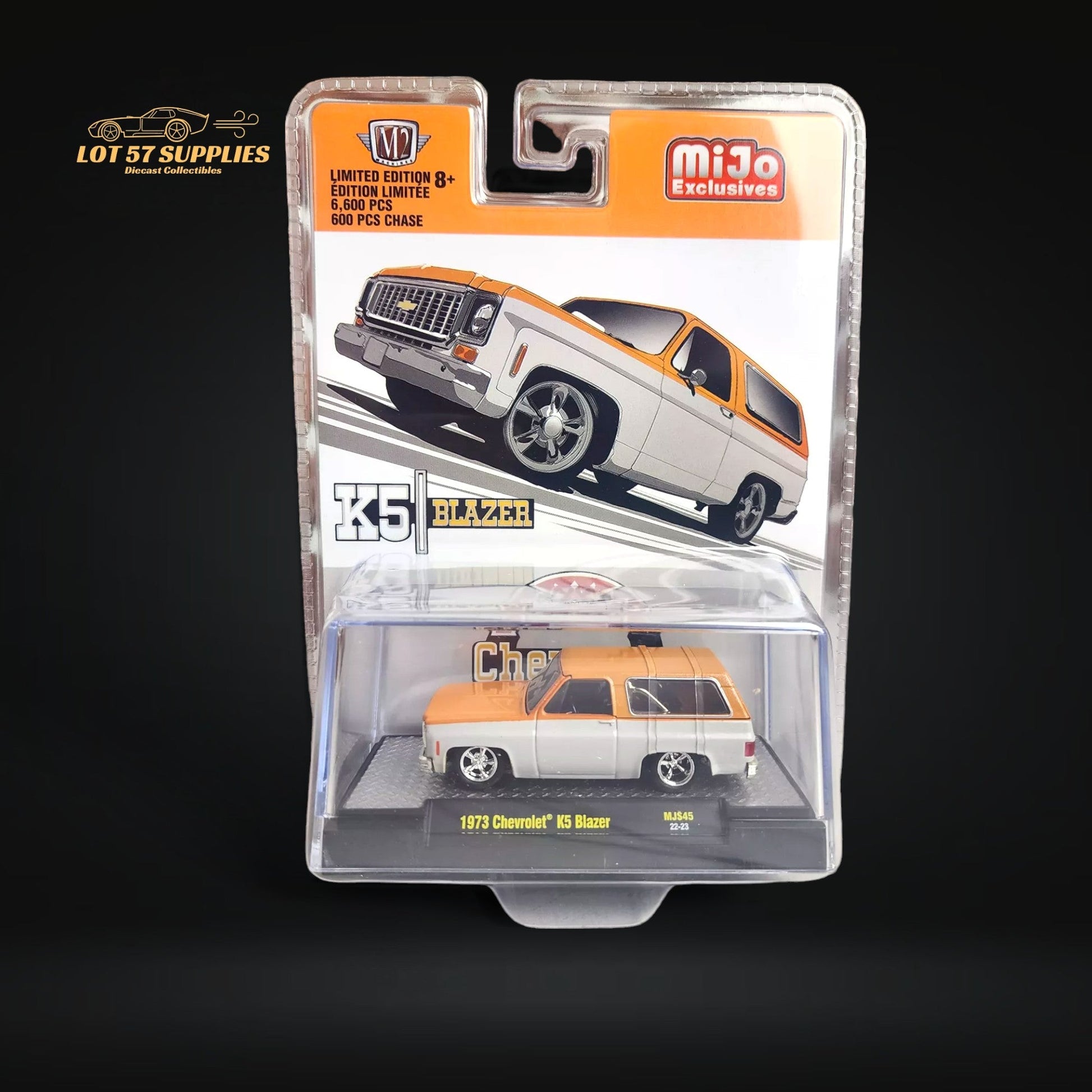 M2 Machines 1973 Chevrolet K5 Blazer Orange/White 1:64 - Evergreen Kings