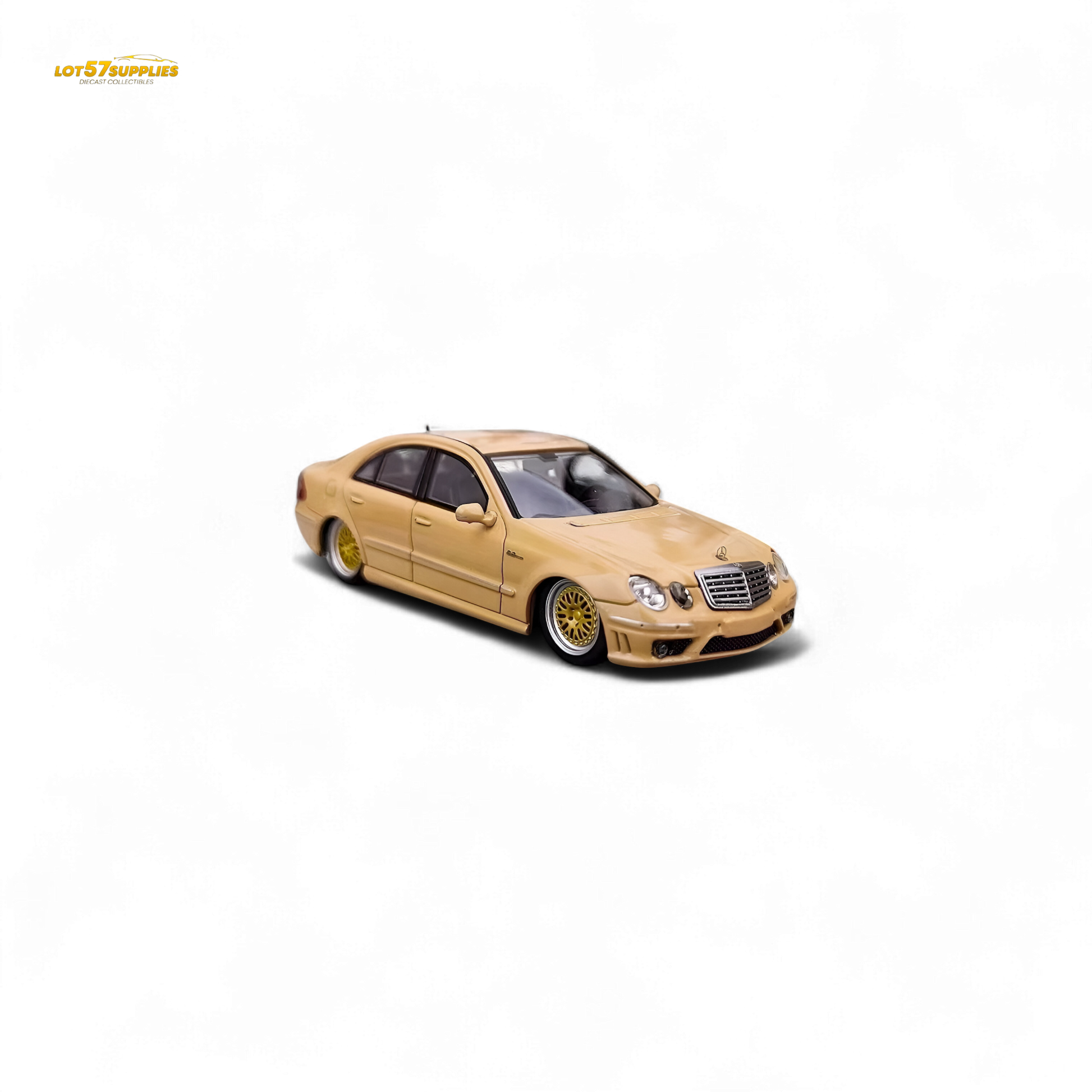 Desert yellow Mercedes-Benz E63 AMG W211 diecast model car, 1:64 scale, detailed replica from Lot57Supplies Diecast Shop