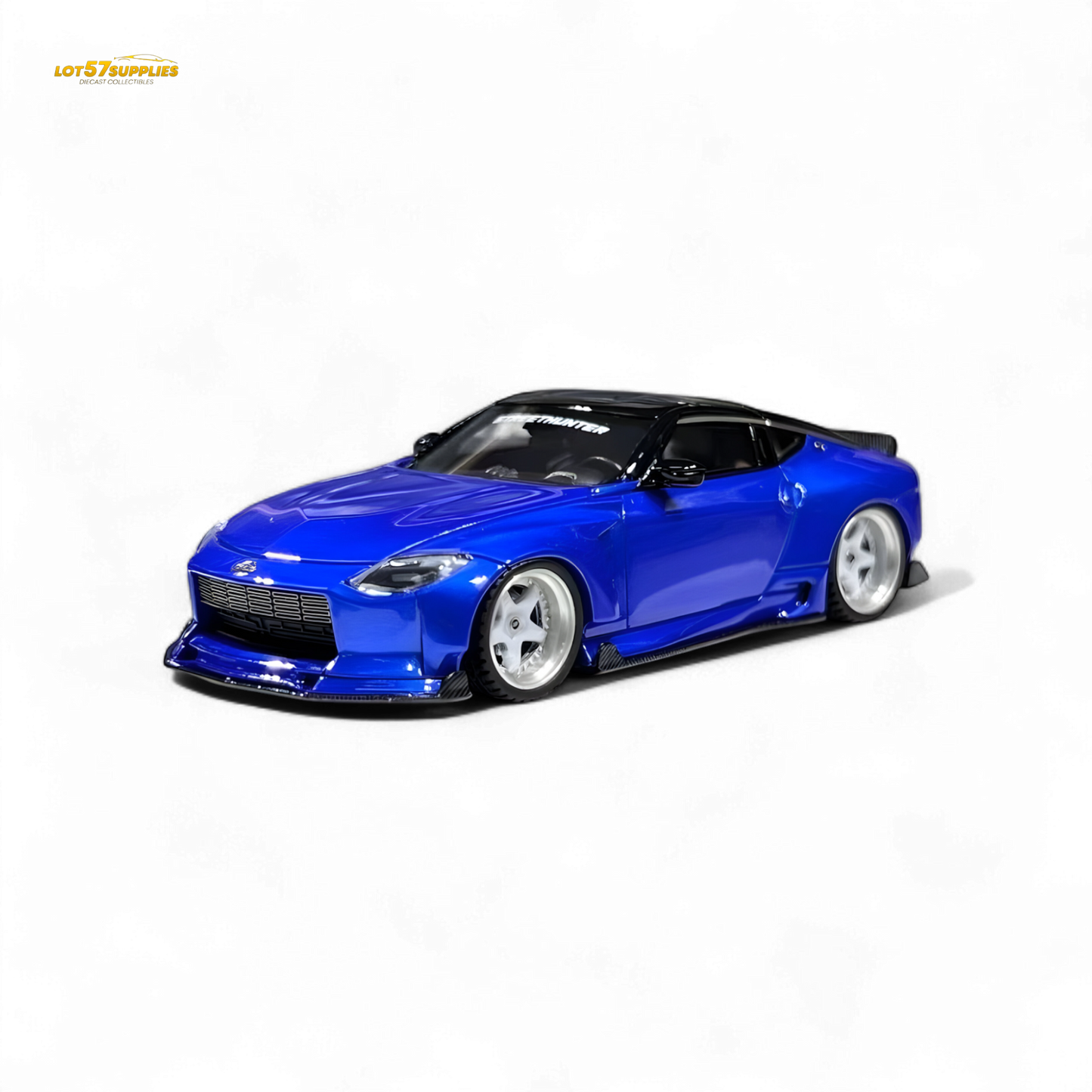 Nissan 400Z Candy Blue 1:64 resin diecast model car by Lot57Supplies Diecast Shop, detailed miniature collectible vehicle.