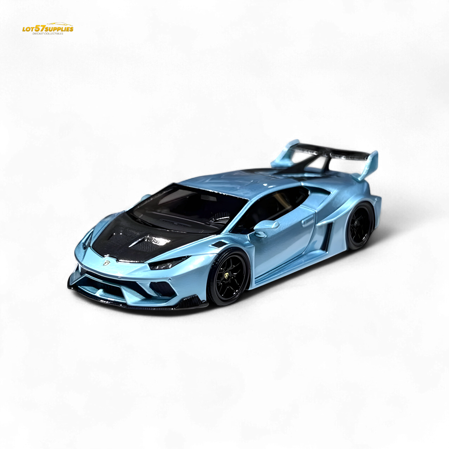 Blue Lamborghini Huracan LP610-4 diecast model in 1:64 scale, detailed with sleek design and Lamborghini branding.