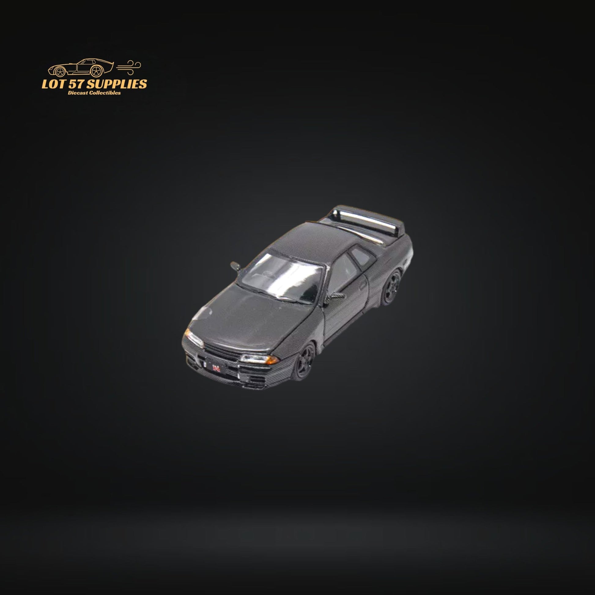 Nissan Skyline R32 Nismo S-Tune diecast model car by Lot57Supplies, detailed 1:64 scale collectible with black and red accents.
