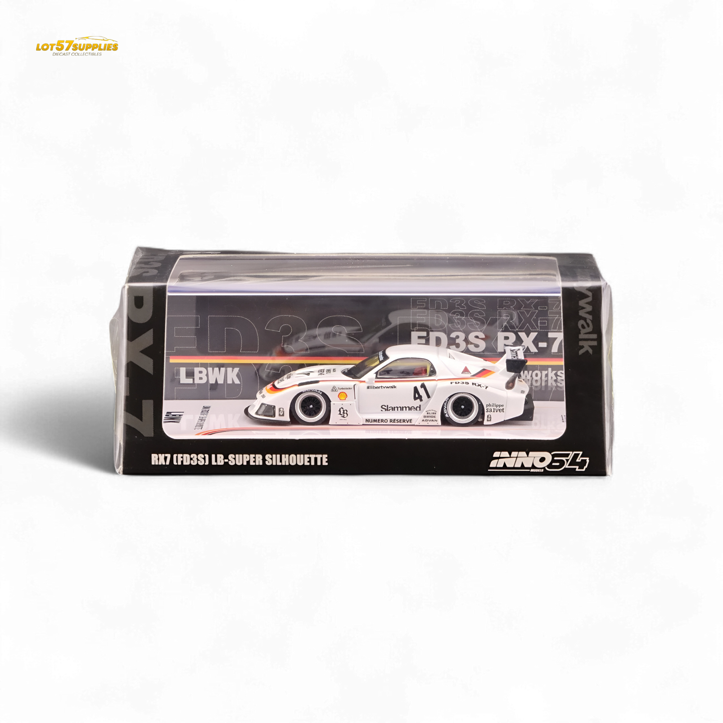 Inno64 Mazda RX-7 LBWK White 1:64 - Evergreen Kings