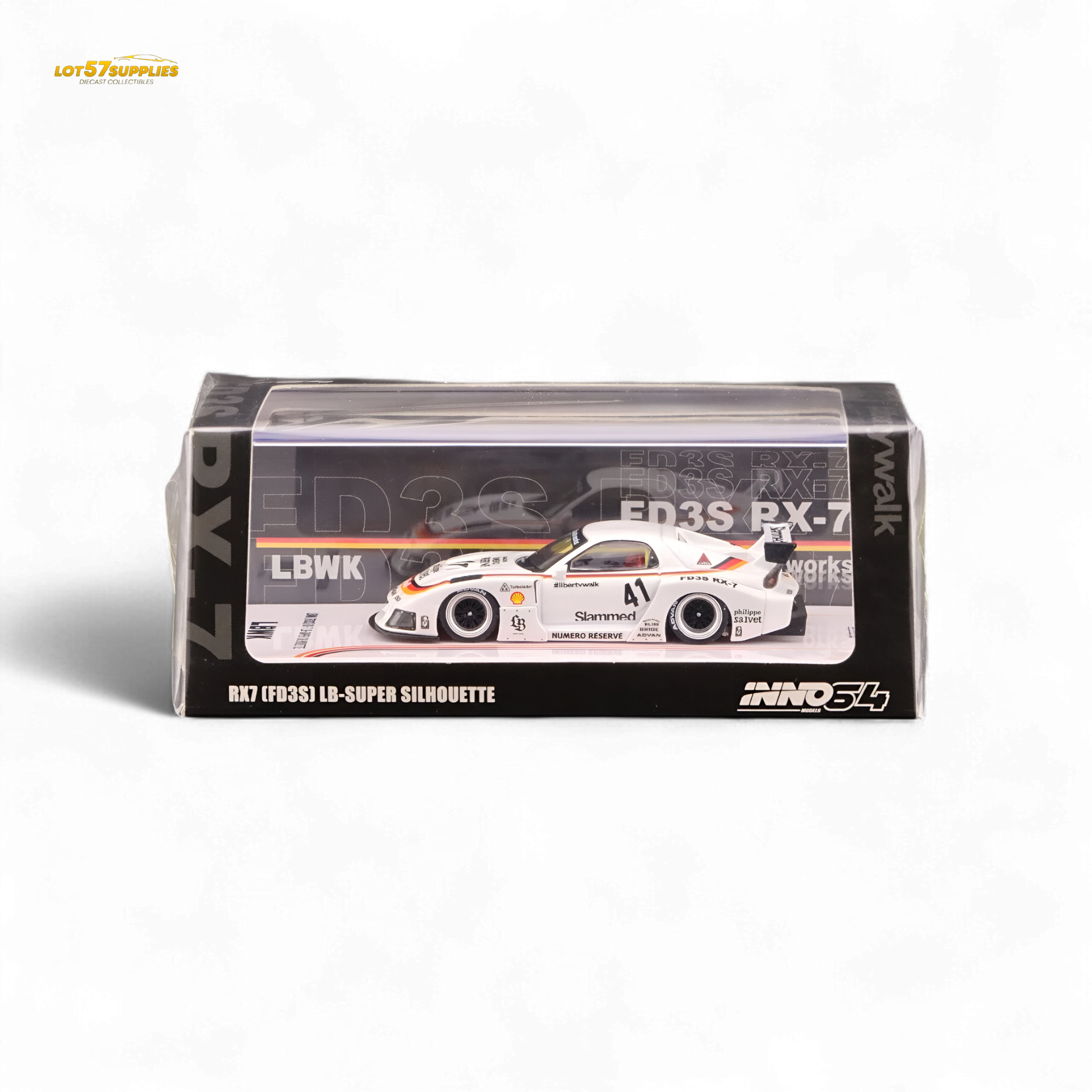 Inno64 Mazda RX-7 LBWK White 1:64 - Evergreen Kings