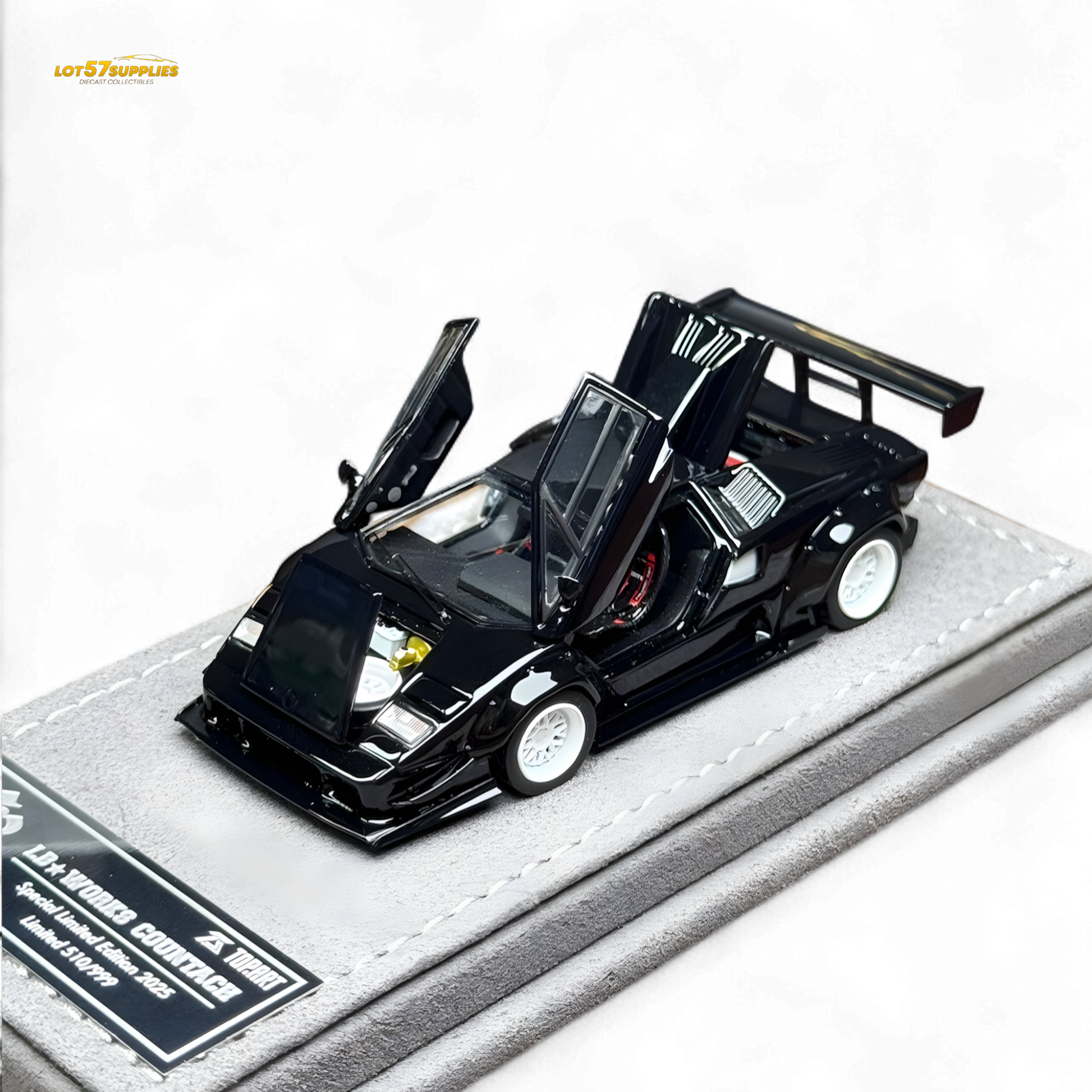 Diecast Lamborghini Countach LBWK with black and white wheels, 1:64 scale, detailed model from Lot57Supplies Diecast Shop
