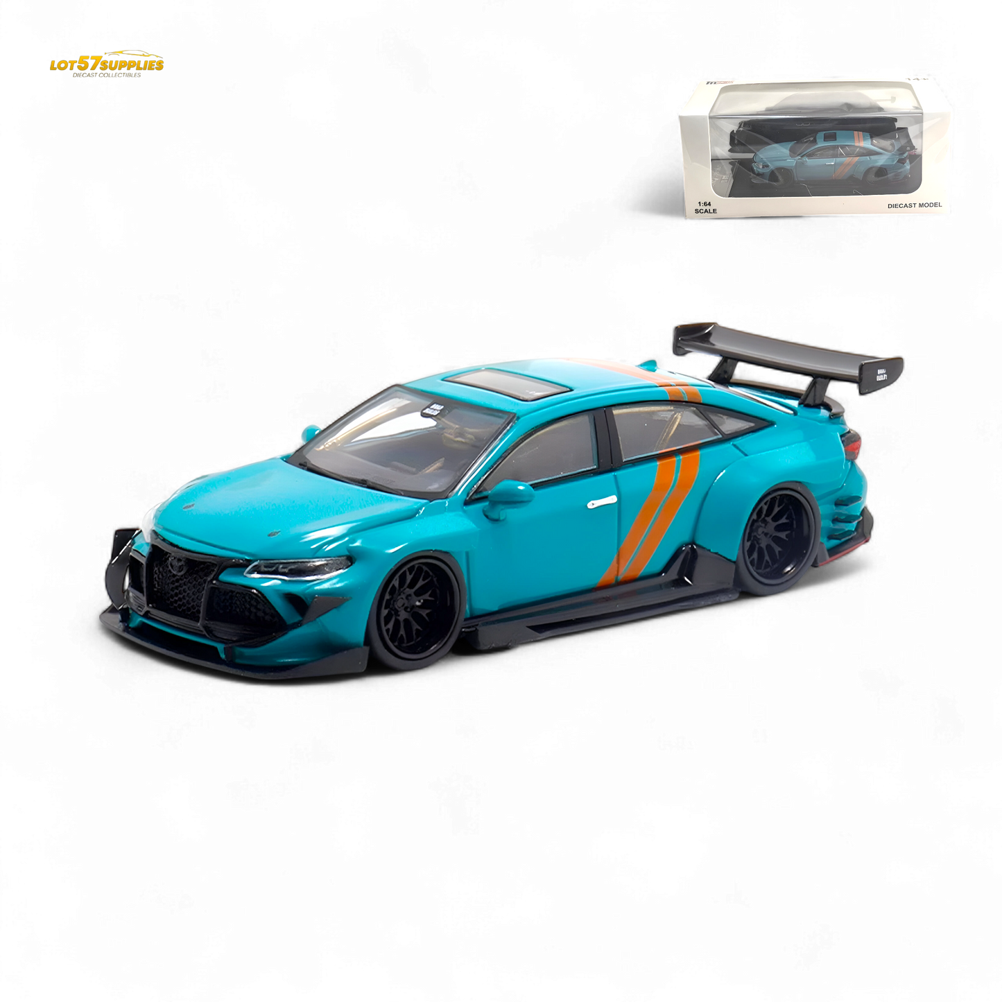 Green Toyota Avalon diecast model with modified concept livery, detailed 1:64 scale toy car by Lot57Supplies Diecast Shop.