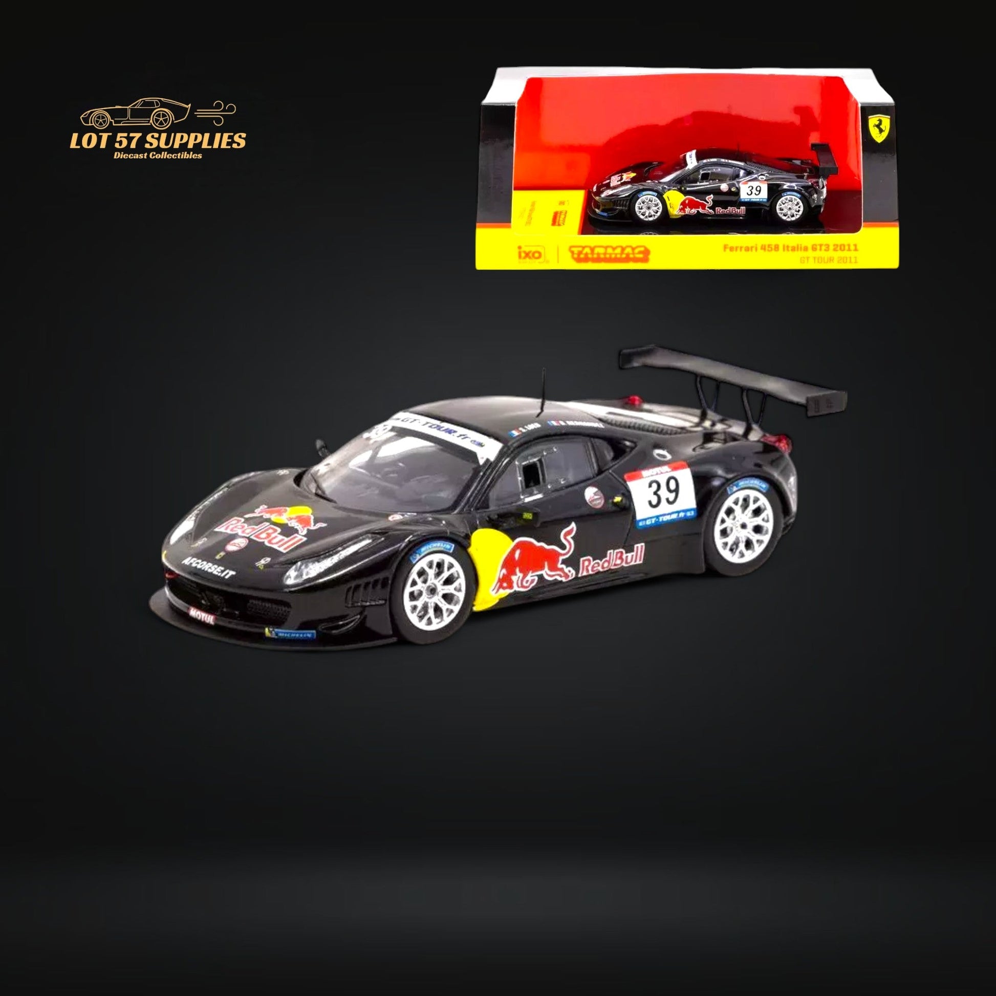 Red Ferrari Flame LB458GT wide-body 1:64 resin diecast car with detailed bodywork and realistic features.