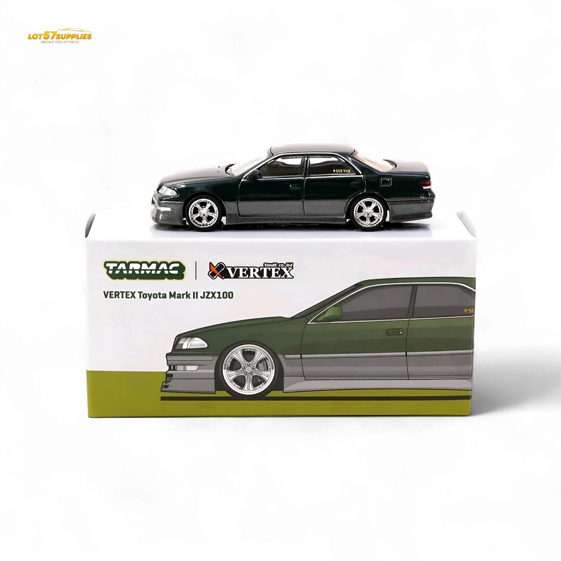 Tarmac Works VERTEX Toyota Mark II JZX100 Dark Green Metallic 1:64 - Evergreen Kings
