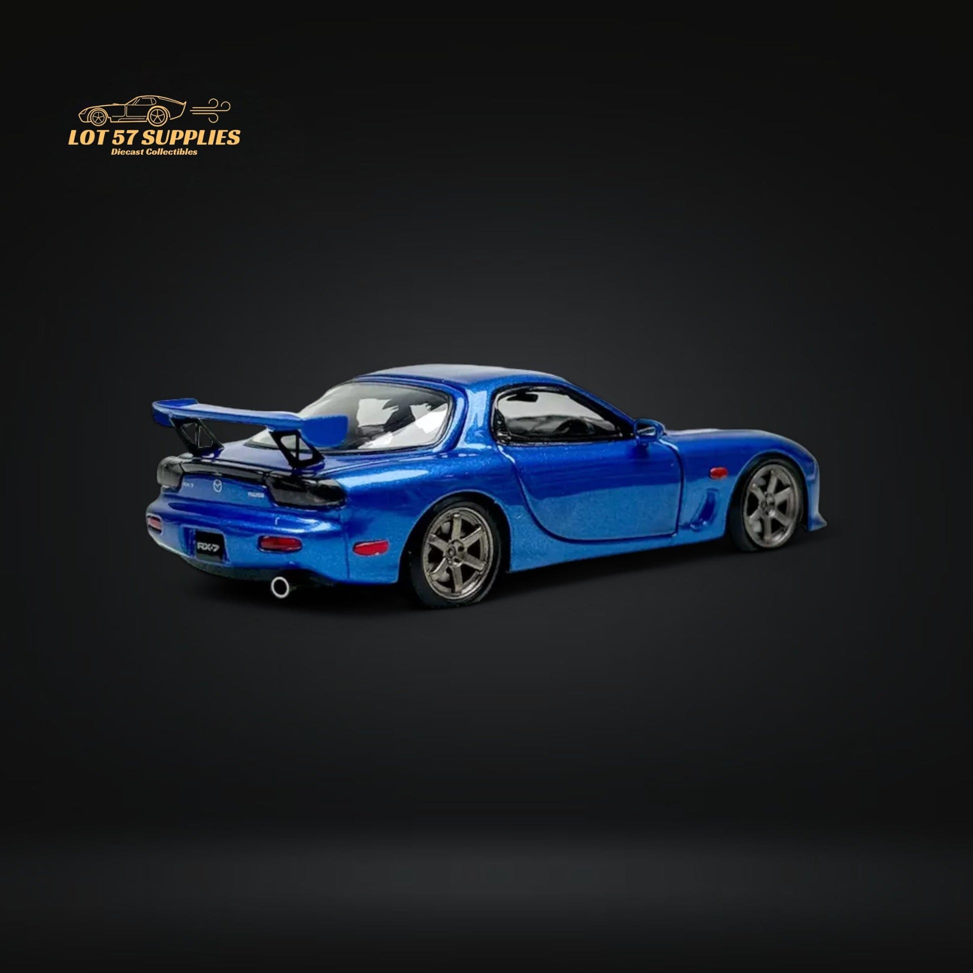 Metallic blue Mazda RX-7 FD3S diecast car 1:64 scale from Lot57Supplies Diecast Shop, detailed miniature model of the classic sports car.