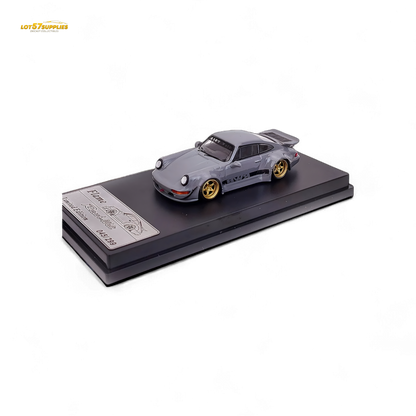 Cement gray Porsche 964 RWB Whale Tale diecast car in 1:64 scale by Lot57Supplies Diecast Shop featuring detailed design and realistic features.