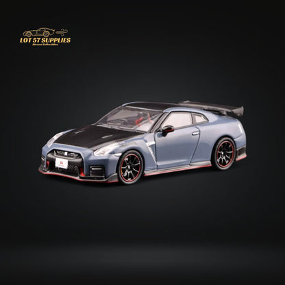 Inno64 Nissan Skyline GT-R R35 Nismo diecast model in stealth gray, 1:64 scale, displayed on a plain background.
