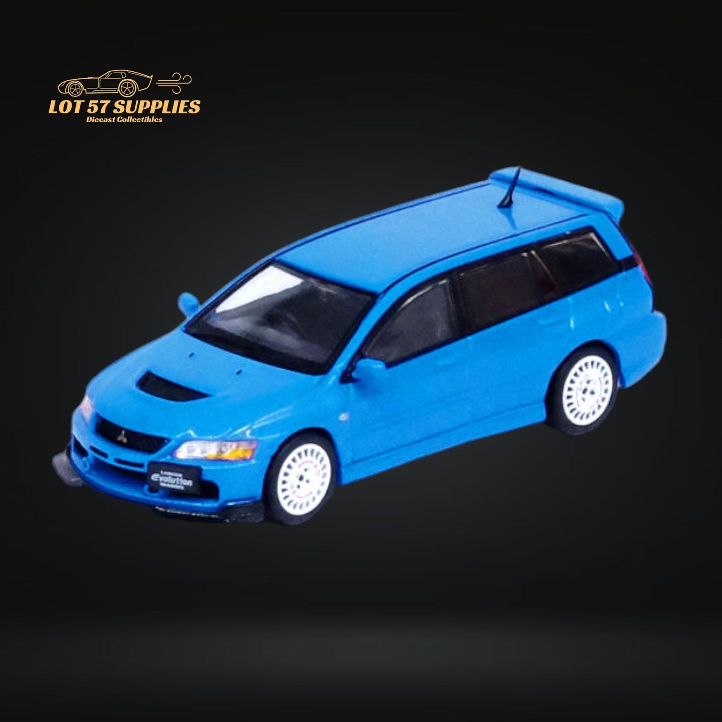 Blue Mitsubishi Lancer Evolution IX Wagon diecast model in 1:64 scale, detailed miniature from Inno64.