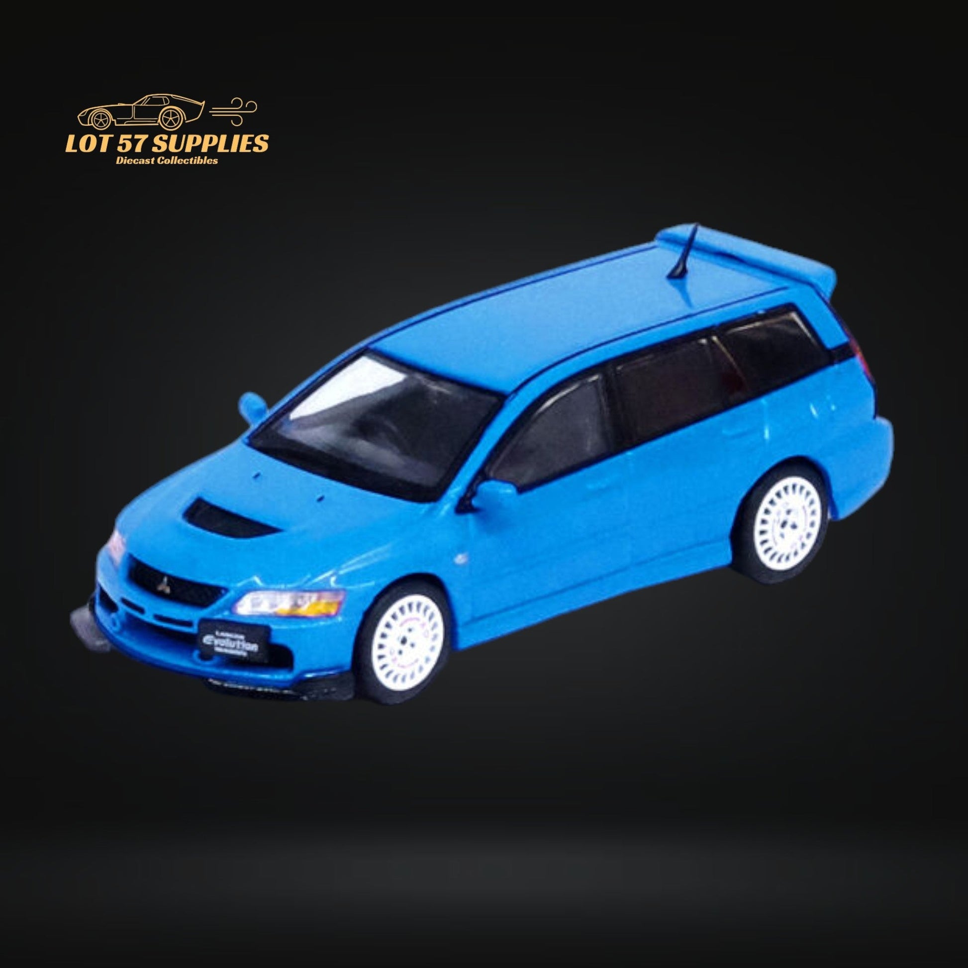 Blue Mitsubishi Lancer Evolution IX Wagon diecast model in 1:64 scale, detailed miniature from Inno64.