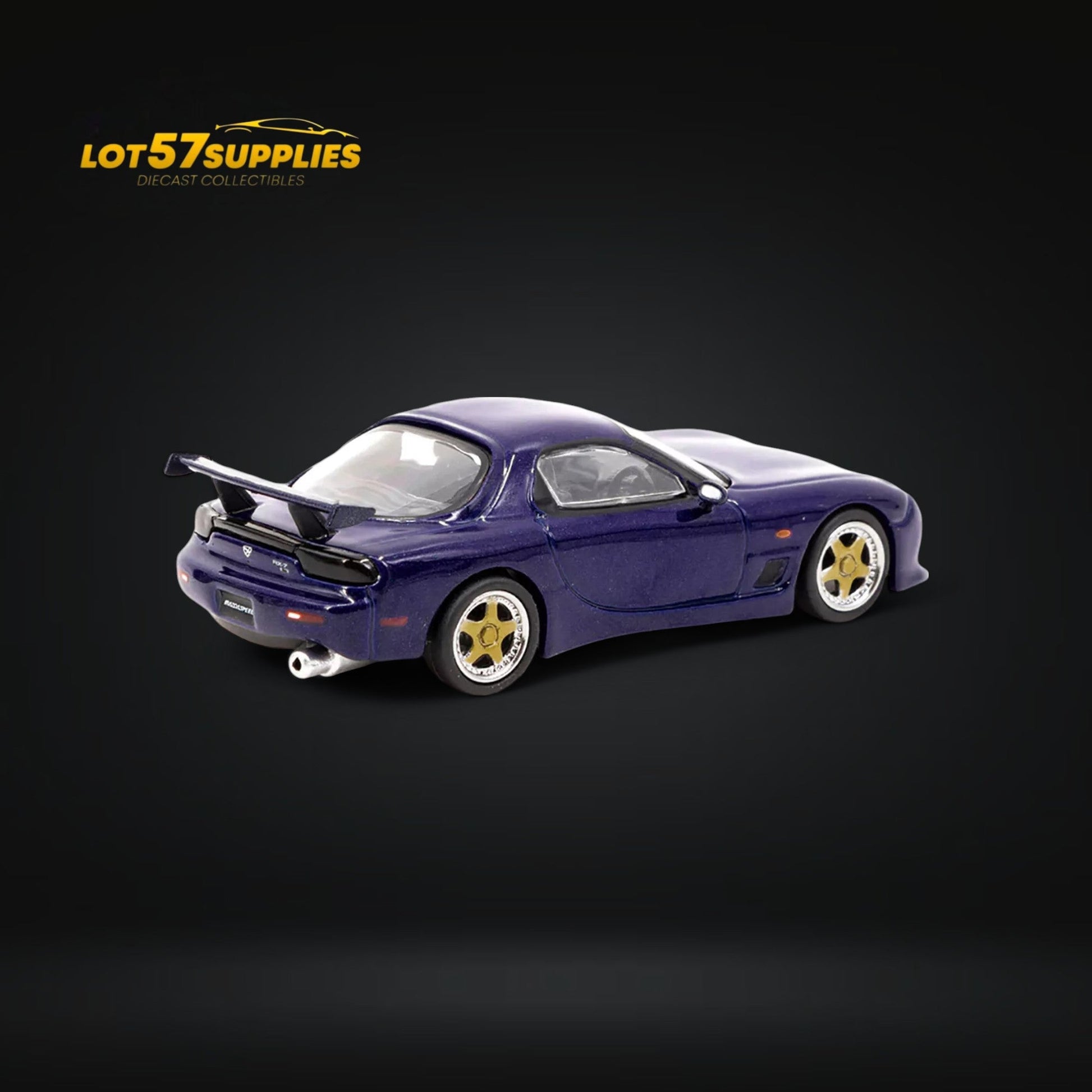 Miniature Mazda RX-7 FD3S diecast model in Innocent Blue Mica, 1:64 scale, showcasing detailed design and vibrant color.