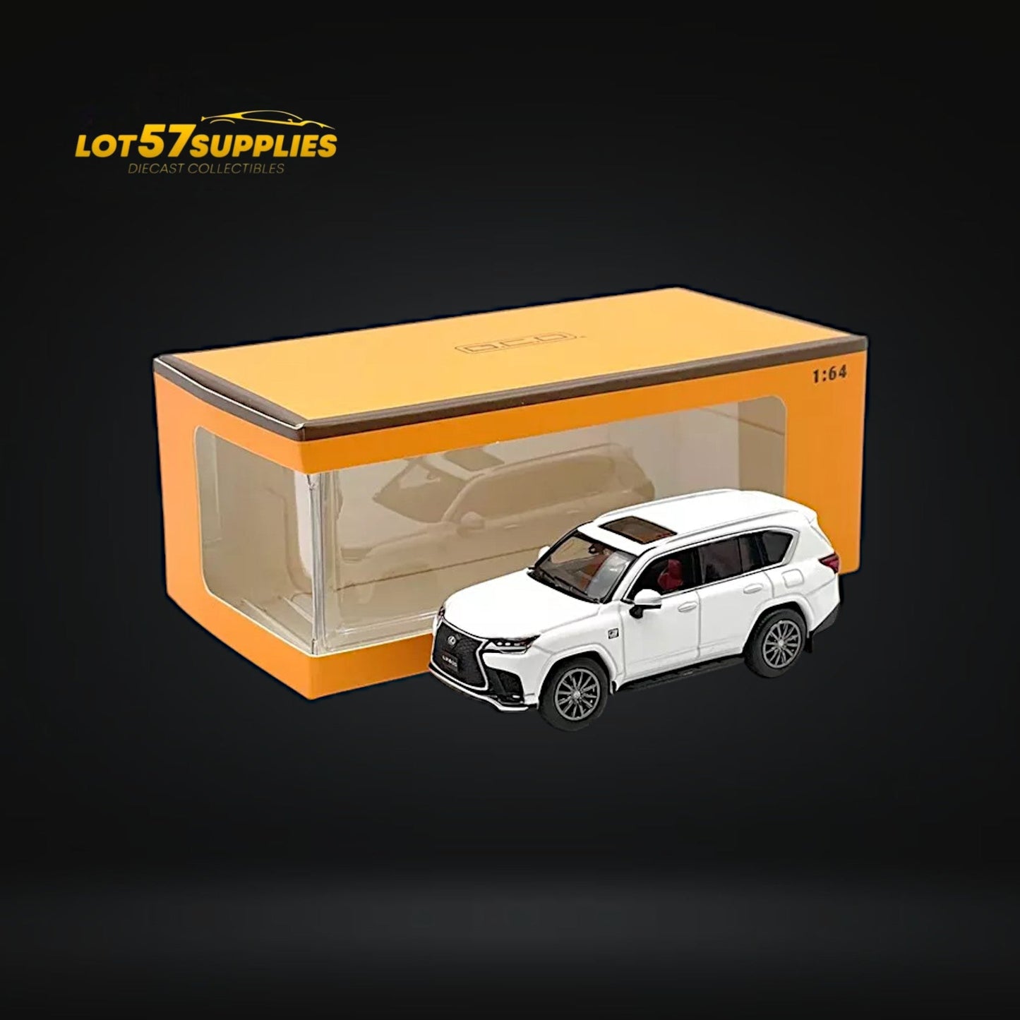 White 1:64 scale GCD Lexus LX600 Sport diecast model by Lot57Supplies Diecast Shop, detailed view of the miniature SUV.