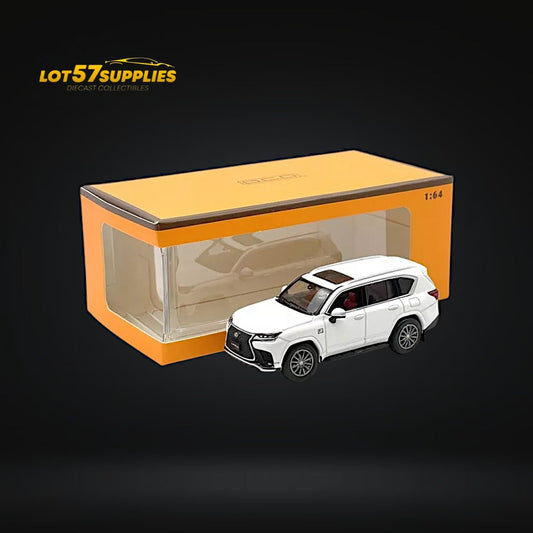 White 1:64 scale GCD Lexus LX600 Sport diecast model by Lot57Supplies Diecast Shop, detailed view of the miniature SUV.