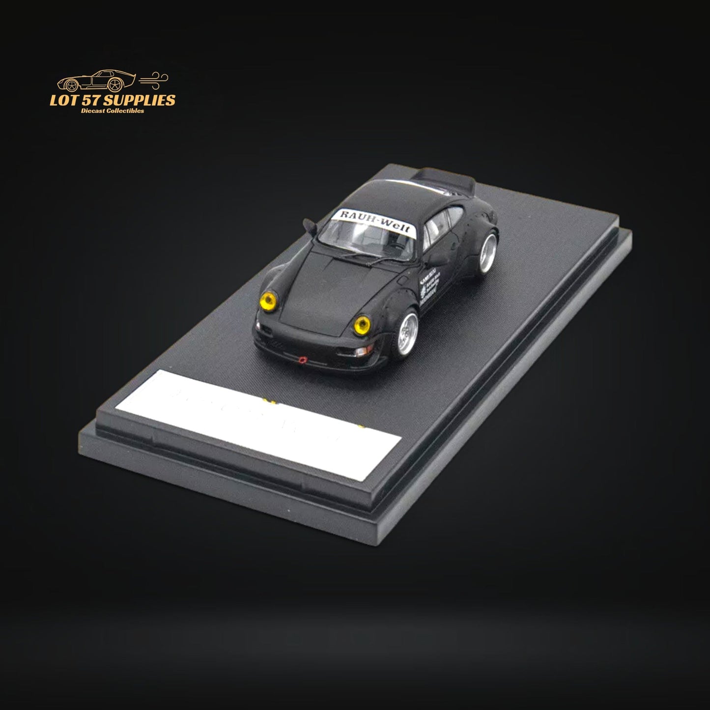 Mini Porsche RWB 964 diecast model in Samurai Black, 1:64 scale, featuring detailed design and realistic features.