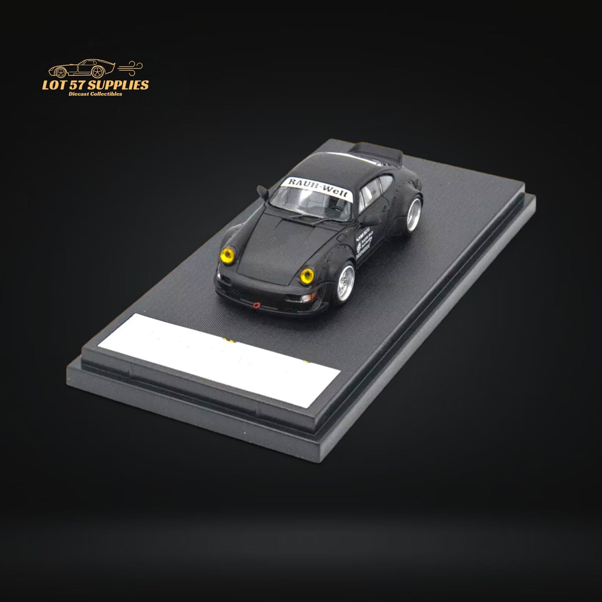 Mini Porsche RWB 964 diecast model in Samurai Black, 1:64 scale, featuring detailed design and realistic features.