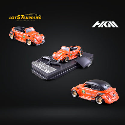 HKM VW Beetle Jagermeister 1:64 diecast model car in green with Jagermeister livery, detailed miniature collectible.
