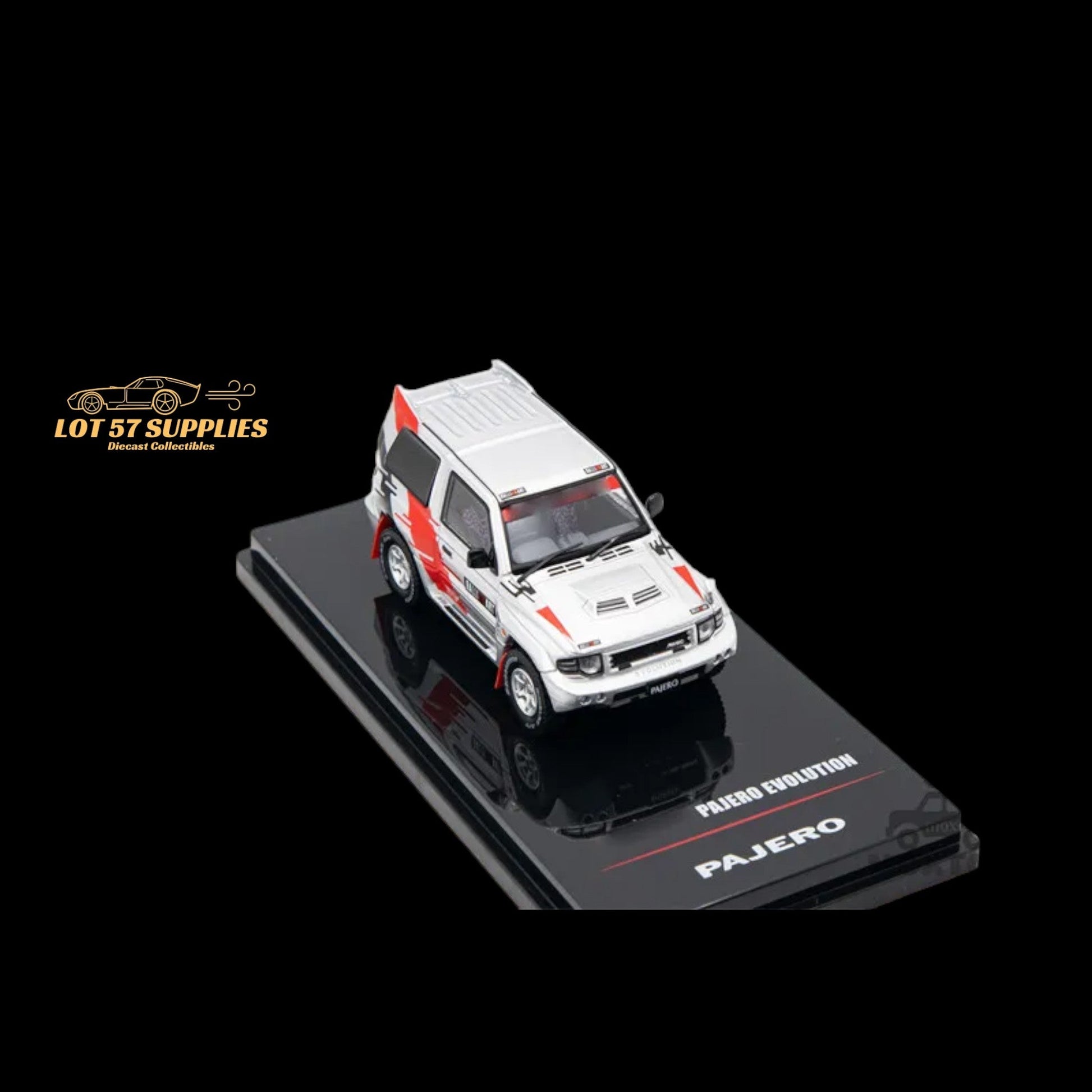 Silver Inno64 Mitsubishi Pajero Evolution Ralliart diecast model vehicle, detailed miniature car, in 1:64 scale.