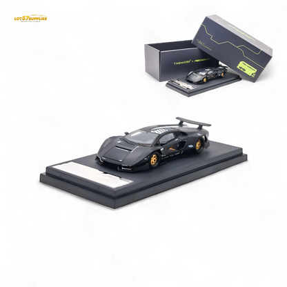 Black Lamborghini TimeMicro Countach diecast model in 1:64 scale by Lot57Supplies Diecast Shop, detailed miniature car.